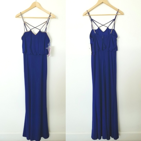 Adrianne Papell Cobalt Blue Formal Dress Rhinestone Crystal Straps Designer NWT - Picture 15 of 15